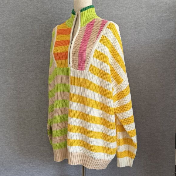STAUD Cabana Knit Hampton Oversized Sweater M Stripe Multi Bright Bold Statement - Picture 2 of 12